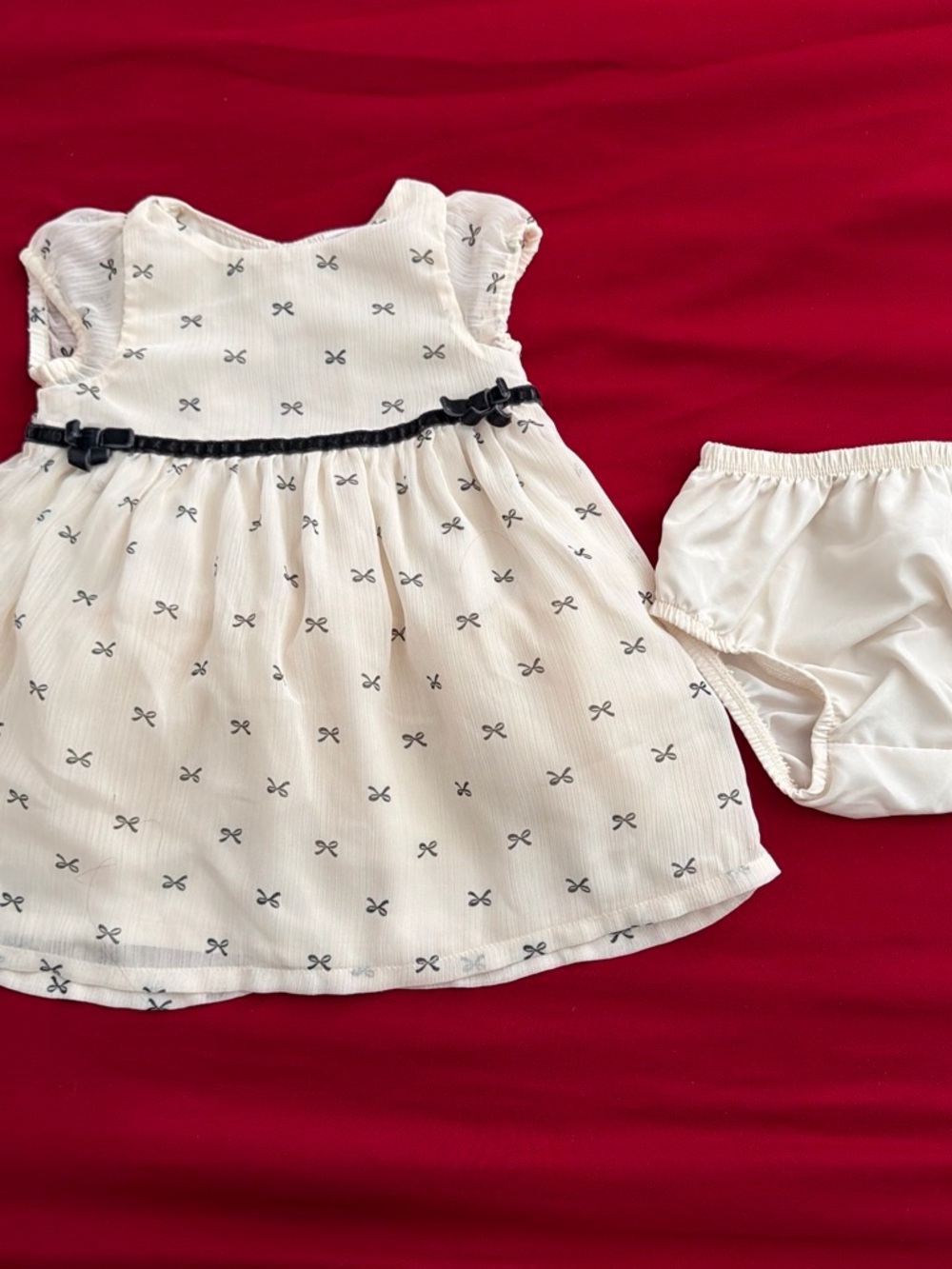 Carter's Ivory Dress with Black Bow Accent and Matching Bloomers